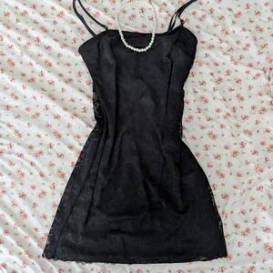 Zara Black Mini Dress with Lace Detail